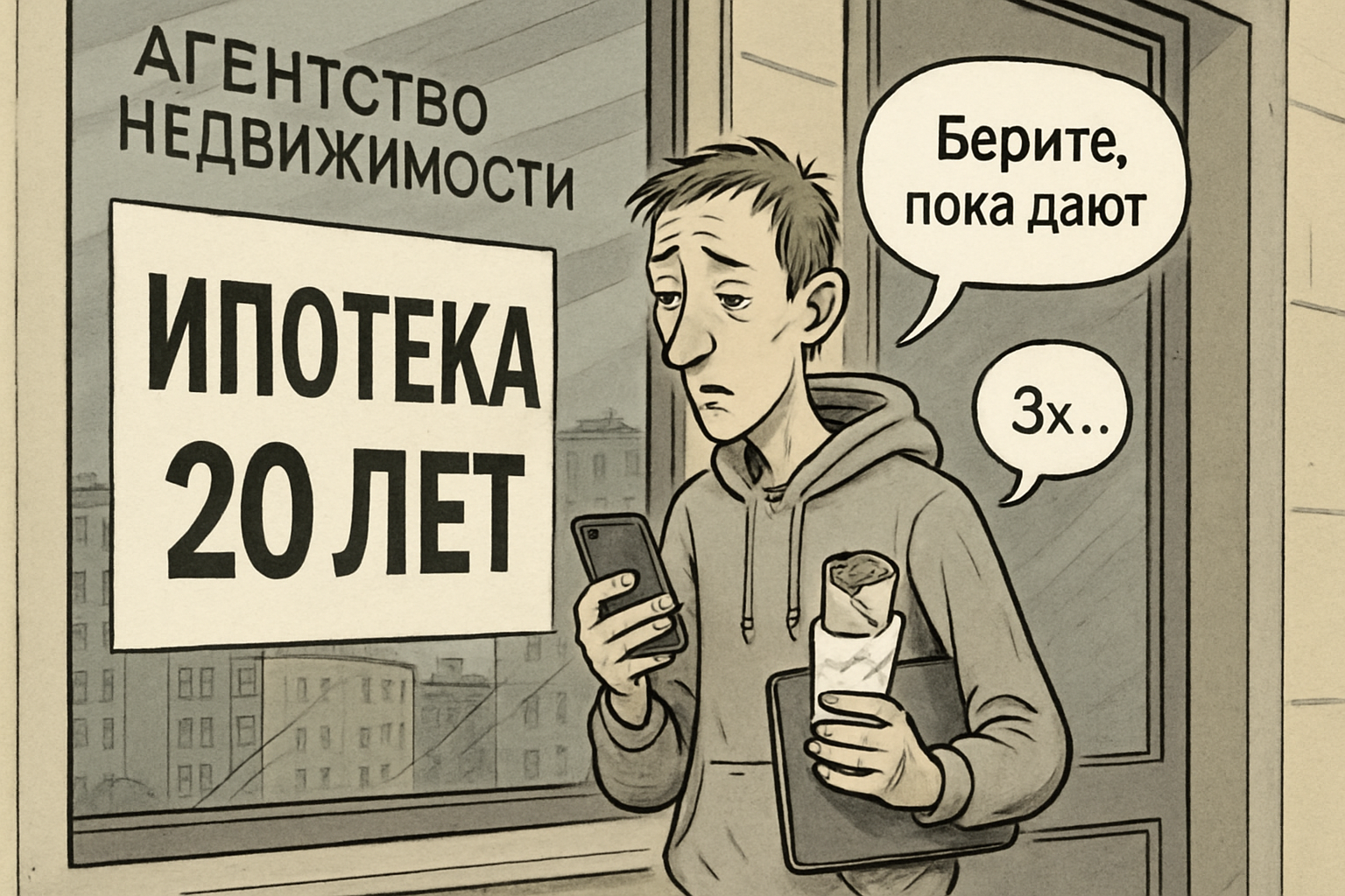 Фрилансер и ипотечный плакат